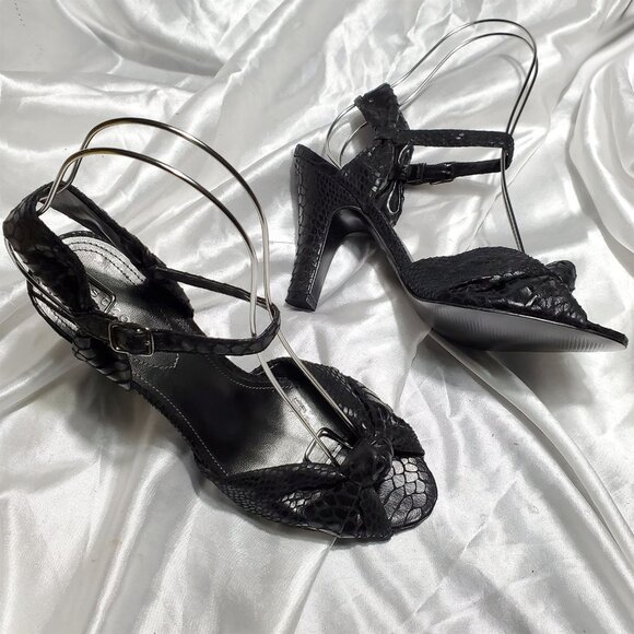 NEW APOSTROPHE black strappy snakeskin print sling back open toe heels  MALEK 9 - Picture 3 of 5